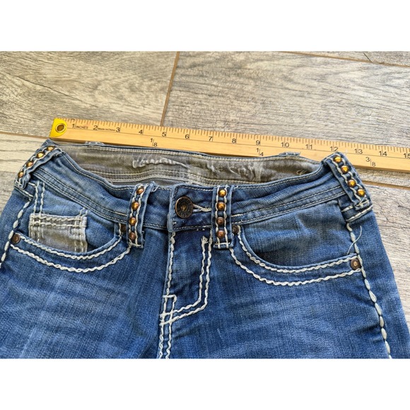 Cowgirl Tuff Jeans 24x35 Bootcut Western Distressed Denim 24 x 35 Boot Studded - Picture 5 of 16